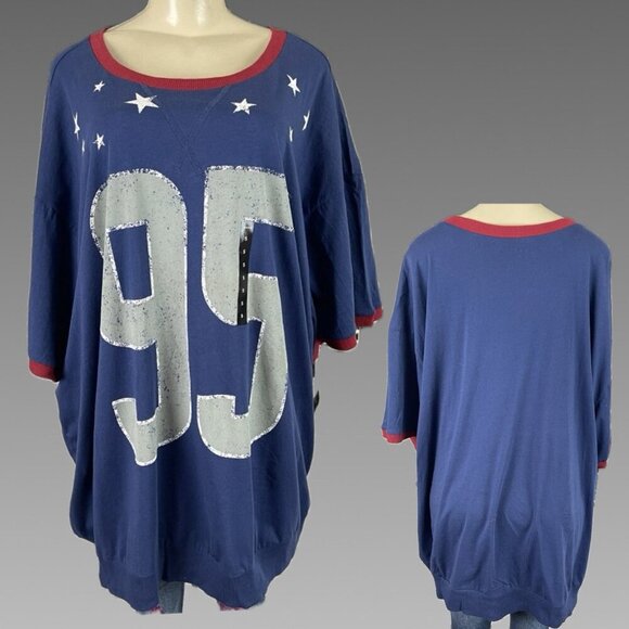 Torrid +5 Blue Crew Cotton Number 95 Graphic Short Sleeve Lightweight Sweatshirt - Picture 1 of 6